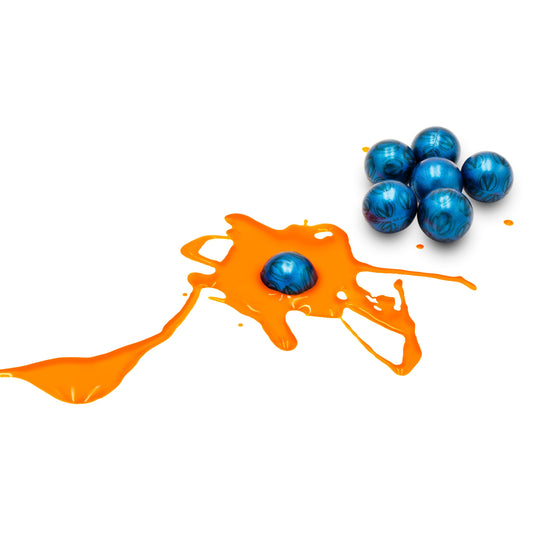 Virtue Ace Paintballs - Blue V-Logo Shell / Orange Fill - 1 Case